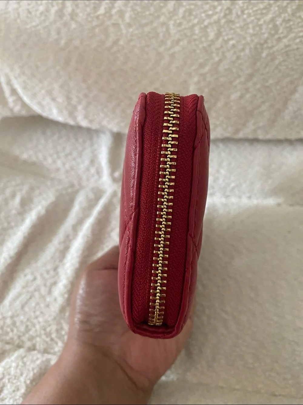 Michael Kors Quilted Red Leather Zip Around Continental Wallet w/ Gold Hardware